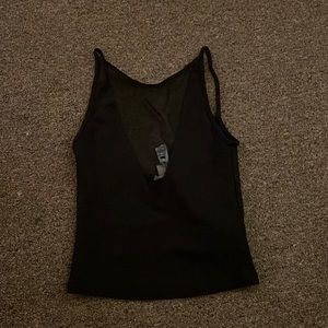 Mesh V neck tank. Cropped. Open back